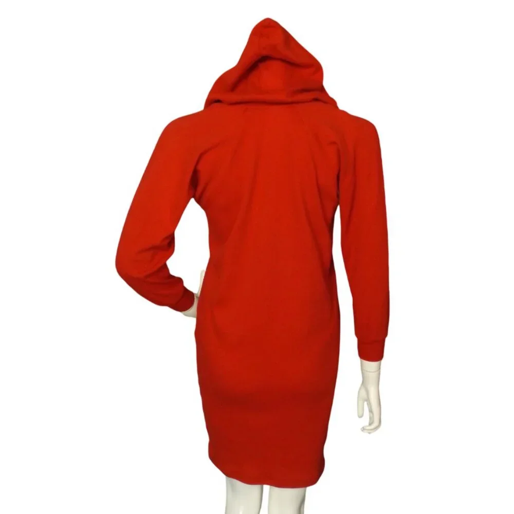 vintage NORMA KAMALI Hoodie Dress, SP Petite, Red, Longer sleeves, Short - Picture 5 of 12